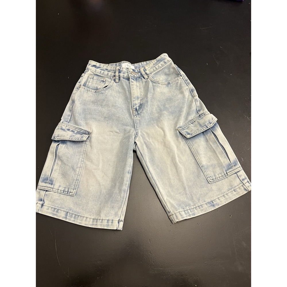 Rise Supply Co Light Blue Jean Cargo Stretch Jorts Shorts Knee Length 5 Trendy